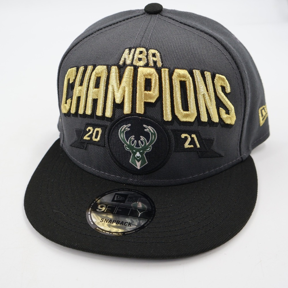 New Era Milwaukee Bucks NBA Champions 2021 Snapback Hat OSFM Grey Black Gold